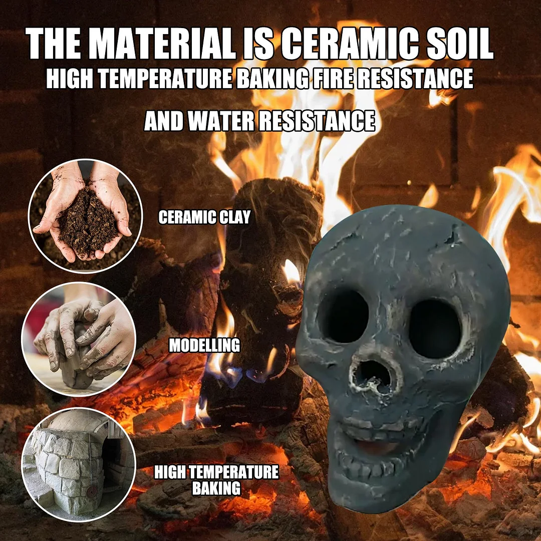 Halloween Decor Fireproof Imitated Human Fire Pit Skull Gas Log