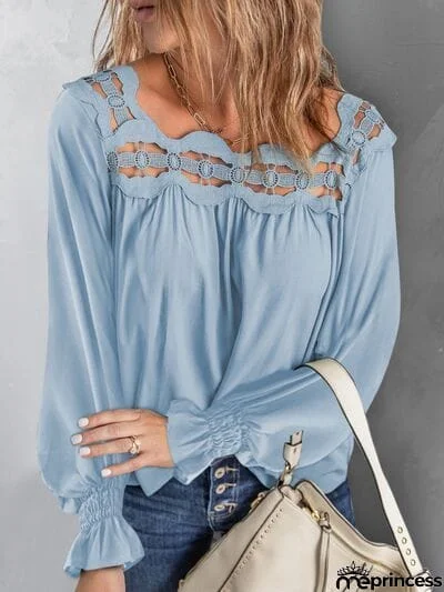 Cutout Square Neck Long Sleeve Blouse