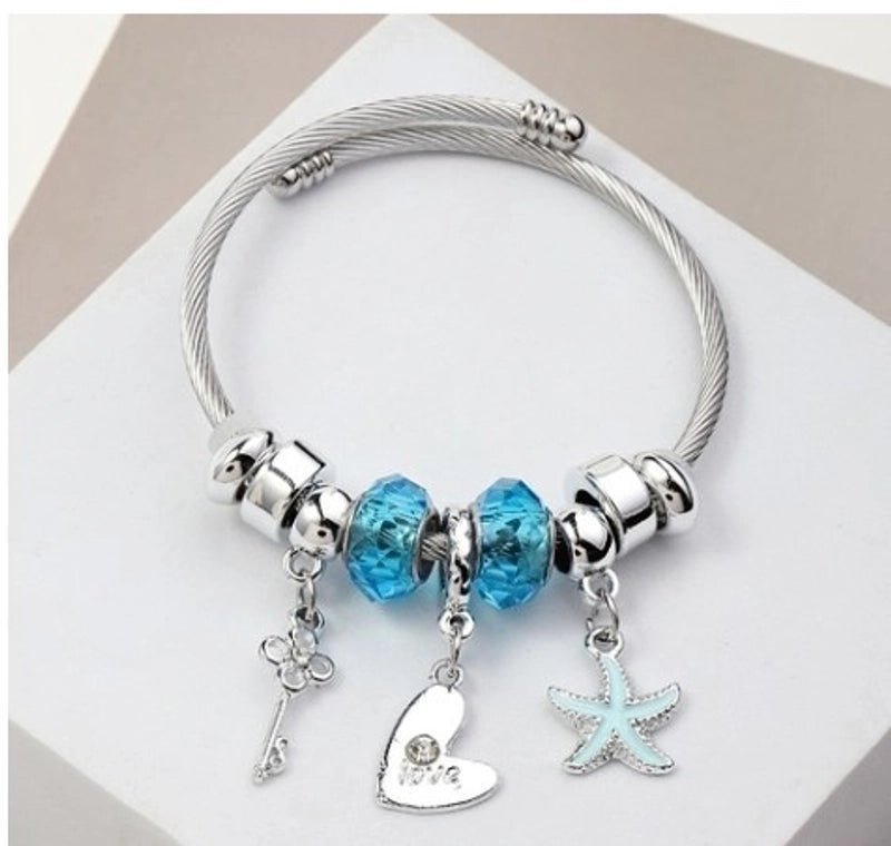 Elegant Heart Shape Butterfly Stainless Steel Asymmetrical Plating Bangle