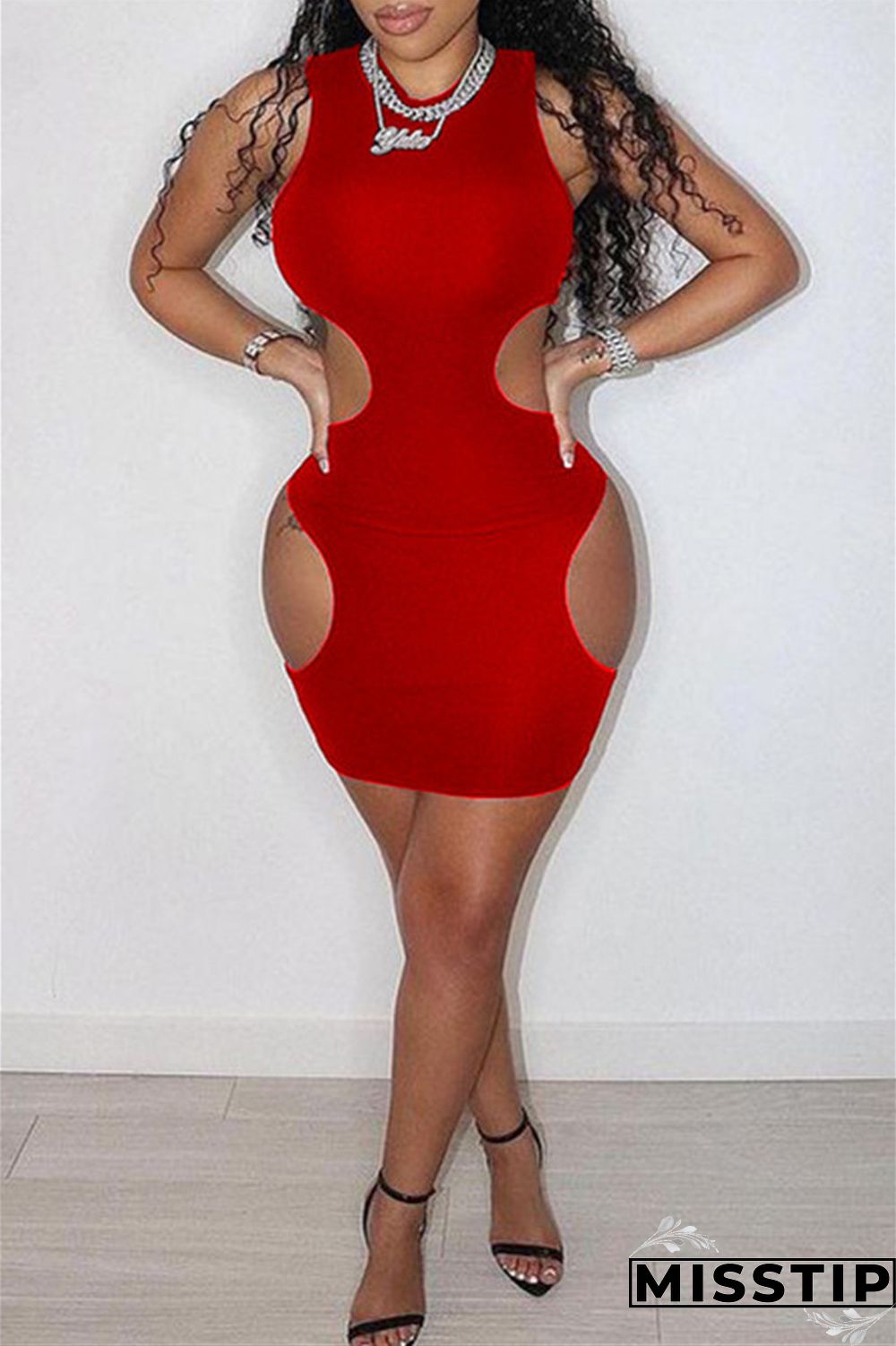 Grey Fashion Sexy Solid Hollowed Out O Neck Sleeveless Dress
