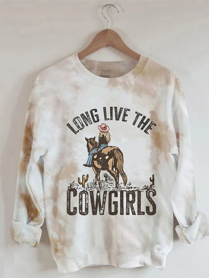 Women's Vintage Long Live The Cowgirls Tie-Dye Casual Sweatshirt-mysite