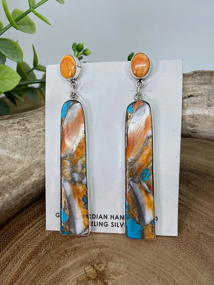 Vienna Sterling Stone Post Earrings With Slab Drop