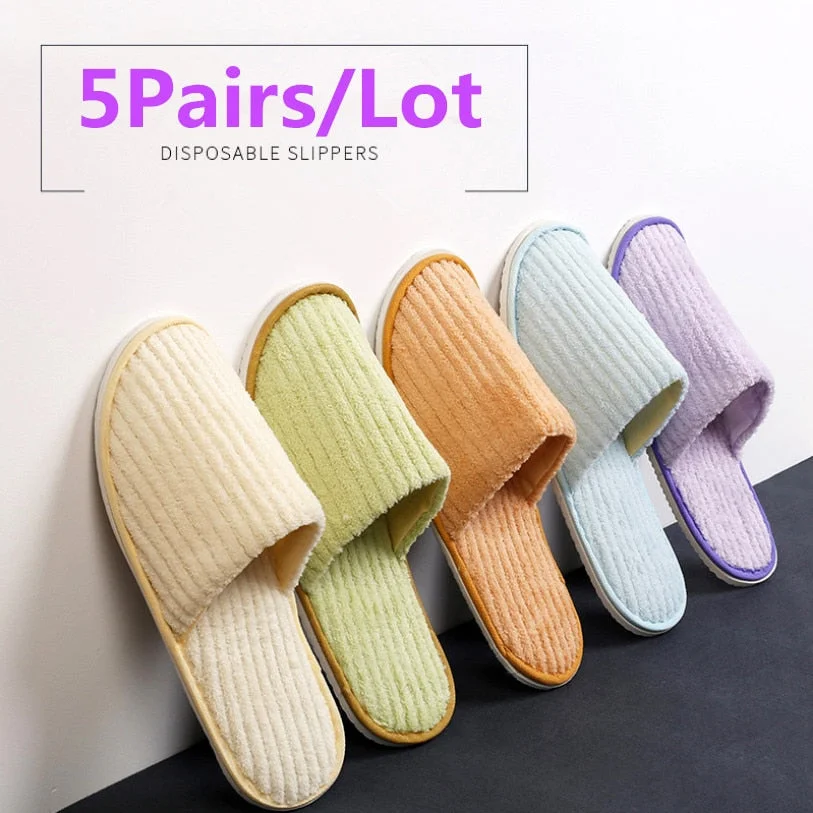 5 Pairs Winter Slippers Men Women  Hotel Disposable Slides Home Travel Sandals Hospitality Footwear One Size on Sale
