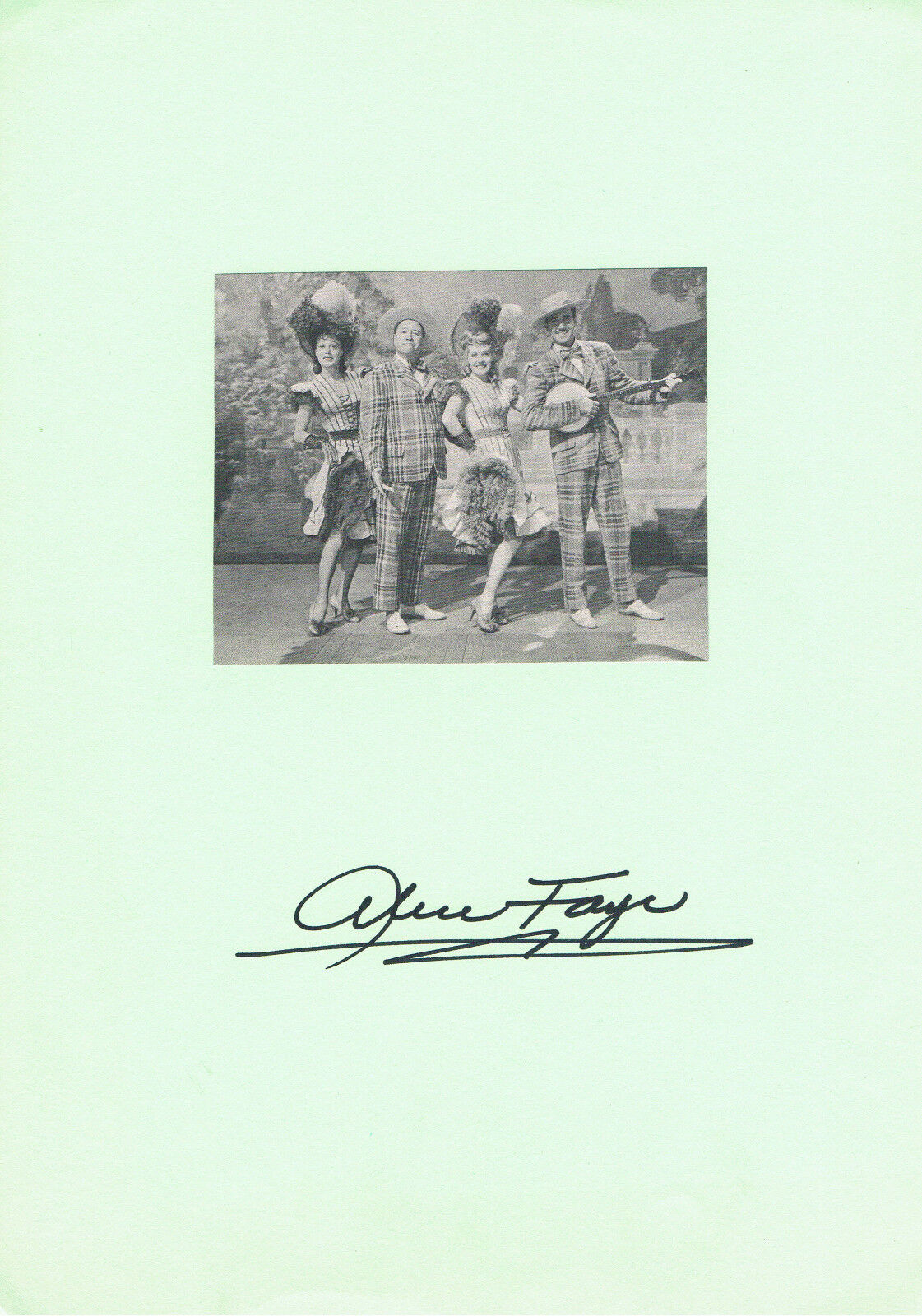 Alice Faye 1915-98 autograph signed card 8x12