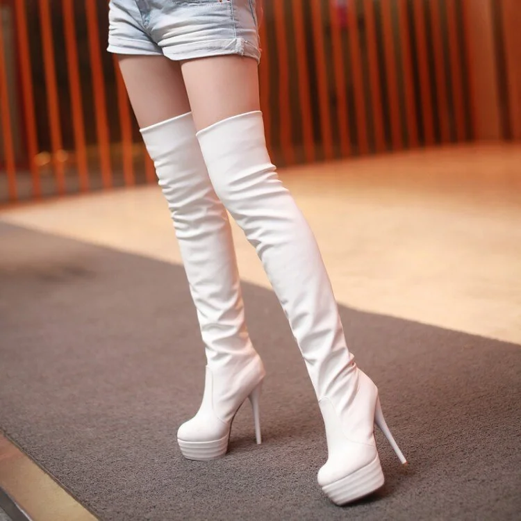 Qengg Women Boots PU Sexy Over The Knee Long Boots Sexy Thin High Heel Boots Platform Women Shoes Zapatos De Mujer Botas 2021 Newest