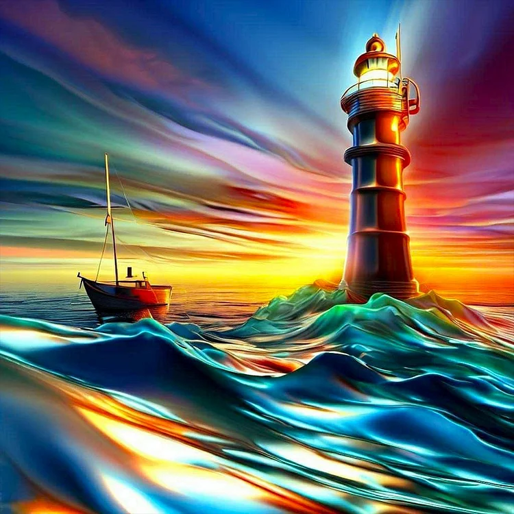 LARGE DIAMOND PAINTING KIT ROUND  LIGHTHOUSE 40X70 CM AB DRILLS