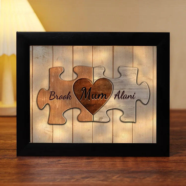 2 Names-Personalized Mum Family Puzzle Frame With 2 Names LED Night Light