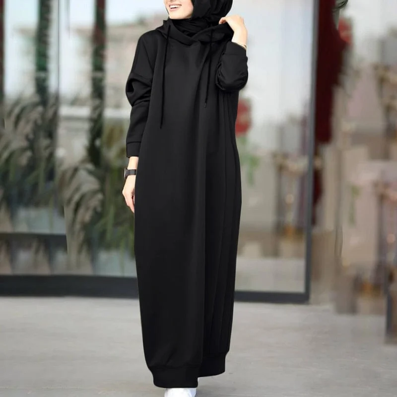 UForever21 Women's Sweatshirt Dress 2022 Stylish Hoodies Long Sleeve Maxi Dress Female Casual Solid Hooded Vestidos Robe