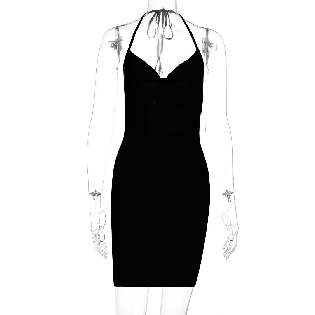 Uveng Uveng Women's New 2023 Spring Ins Wind Fashion Slit Bow Exposed Back Hanging Neck Short Dress Woman