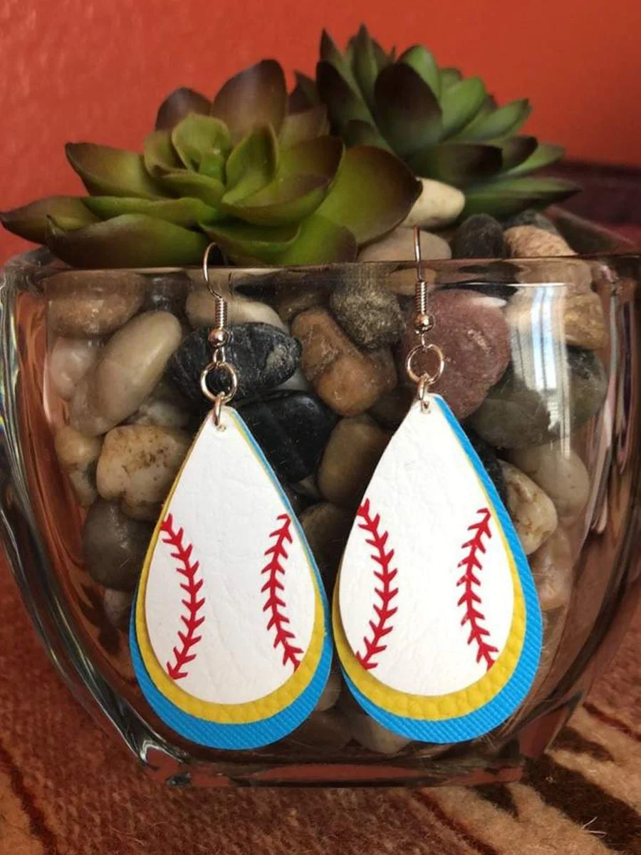Faux Leather Layered Baseball Earrings