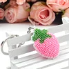 Full Bead Embroidery Keychain Pink Stawberry Printed Craft Gifts(3.5x4.5cm)
