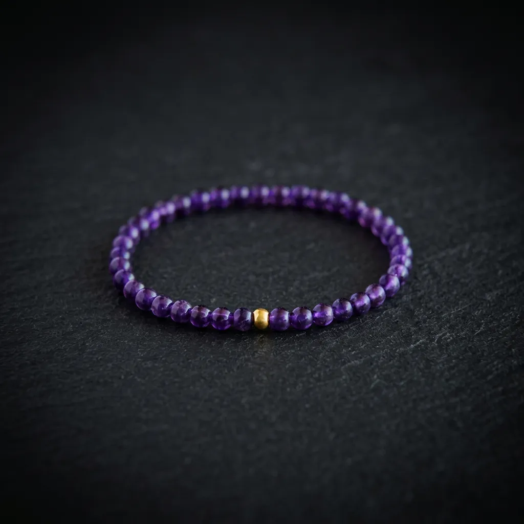 JiStones Premium Uruguayan Amethyst Bracelet - 7A Collection Grade Crystal with Gold Accent Delicate 4mm Amethyst with Gold Bead