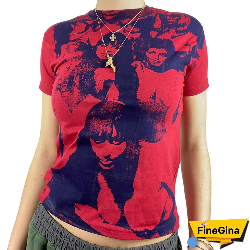 Gothic Portrait Print T-shirt Aesthetic Short Sleevle Sweats Tees Harajuku Streetwear White Crop Top Women Clothes