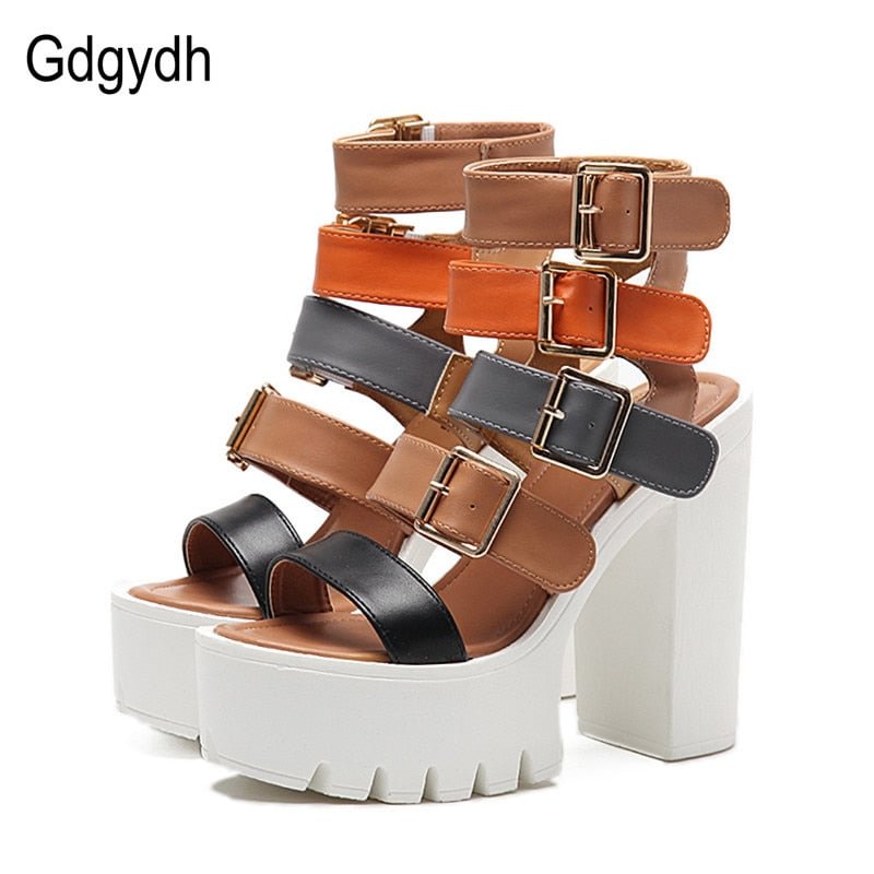 Gdgydh Women Sandals High Heels 2022 New Summer Fashion Buckle Female Gladiator Sandals Platform Shoes Woman Black Big Size 42