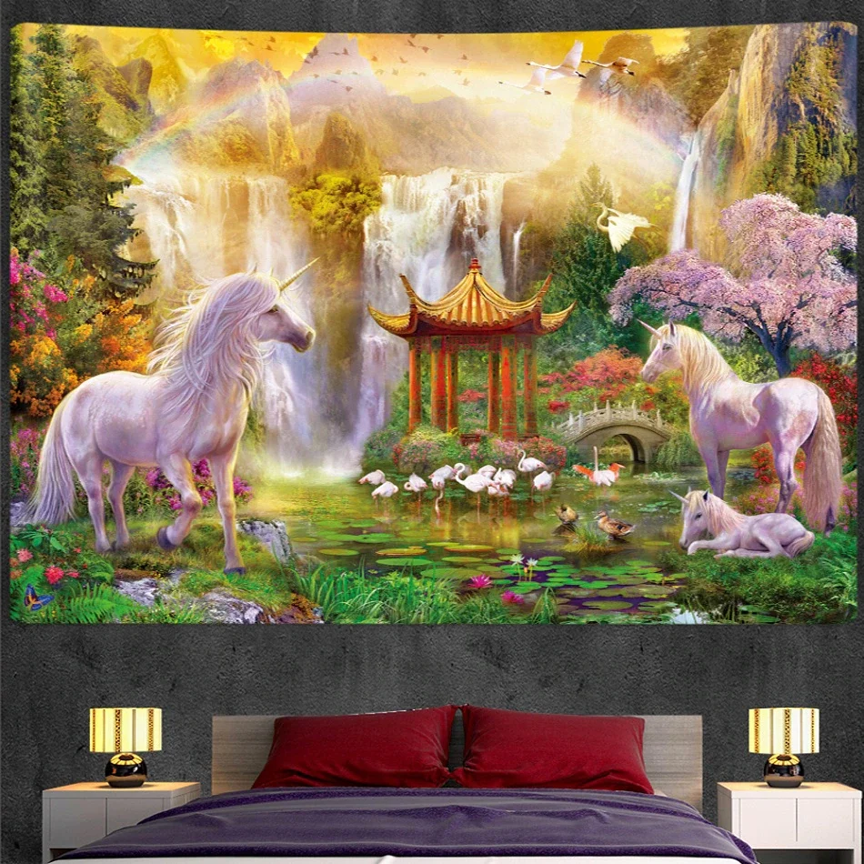 Nigikala Unicorn tapestry Bohemian wall decoration home art decoration Hippie Mandala psychedelic scene bedroom mattress