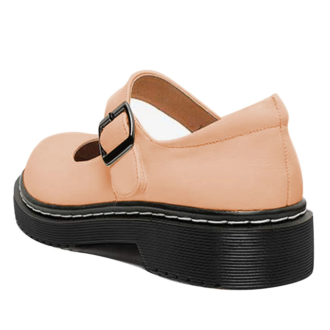 Light Pink Vegan Leather Round Toe Strappy Platform Mary Janes