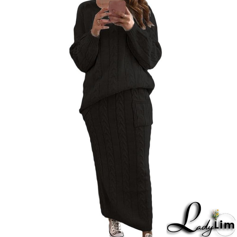 Autumn and winter women's fashion twist sweater suit set