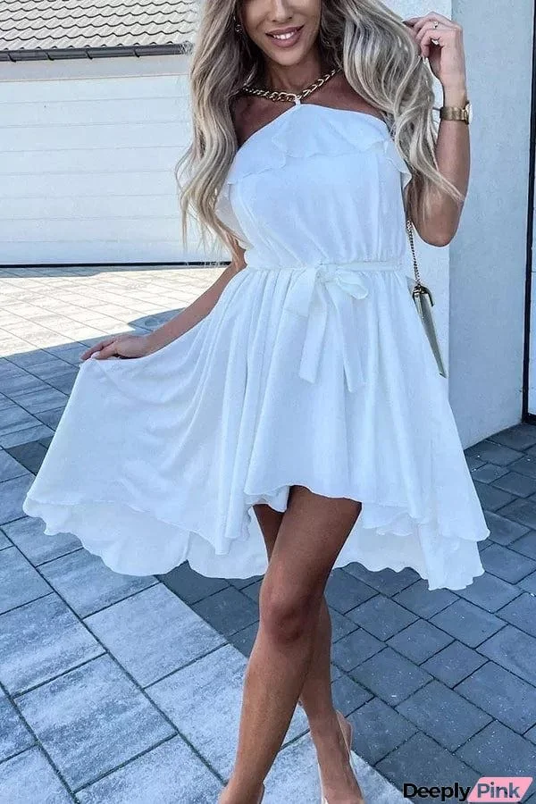 Stay Beautiful Chain Neck Ruffle High Low Dress