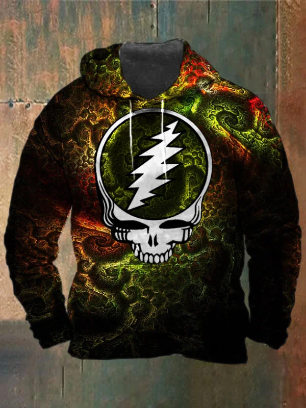 Unisex Fractals Skull Print Heavyweight Hoodies