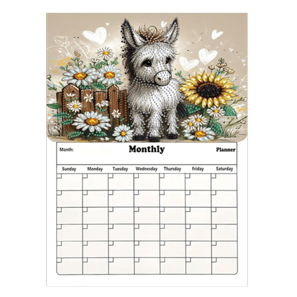 Special Shaped Garden Donkey 5D DIY Diamond Art Monthly Planner for Beginners