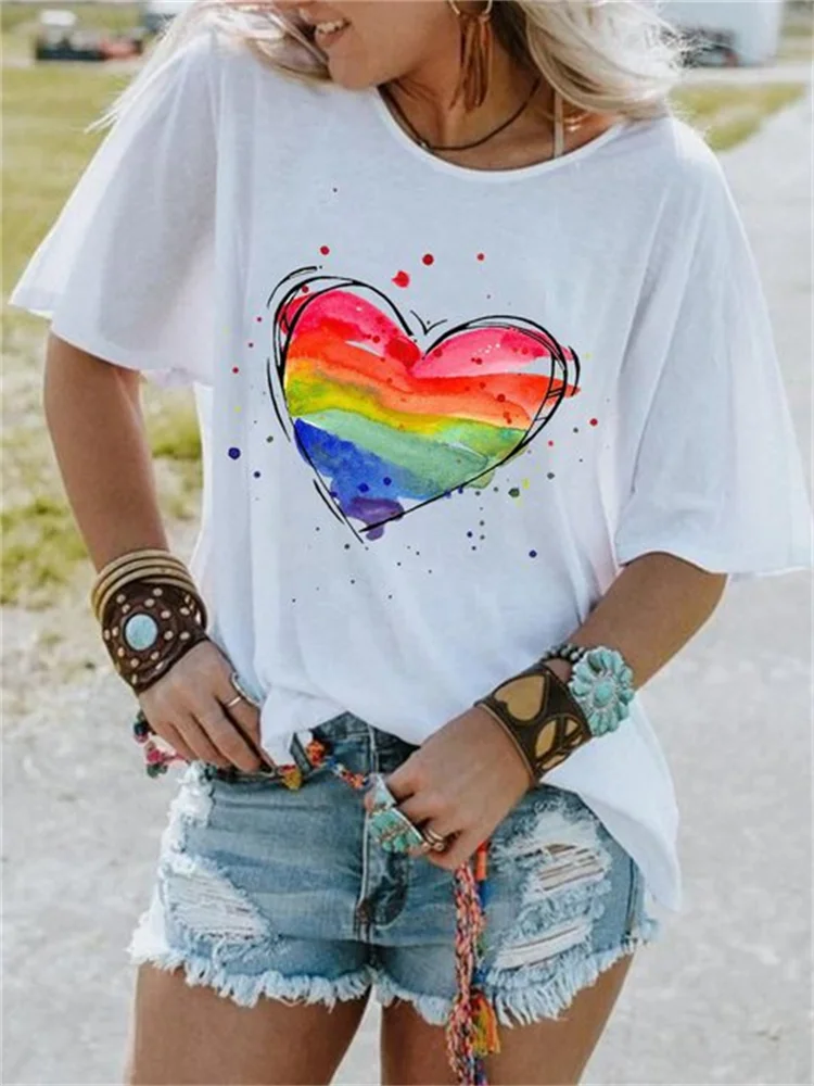 Rainbow Heart Watercolor Oversize T Shirt