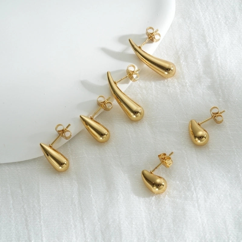 1 Pair Minimalist Water Droplets Plating 304 Stainless Steel 18K Gold Plated Ear Studs
