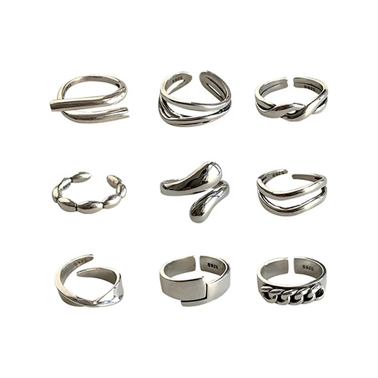 Aprileye Simple fashion light luxury niche sterling silver ring (random two)