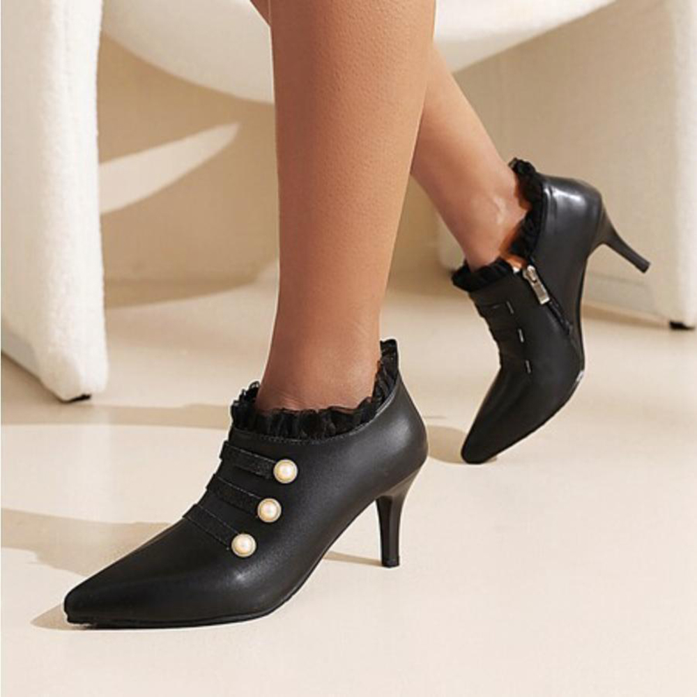 Black Vegan Leather Pointed Toe Stiletto Heel Pumps Nicepairs