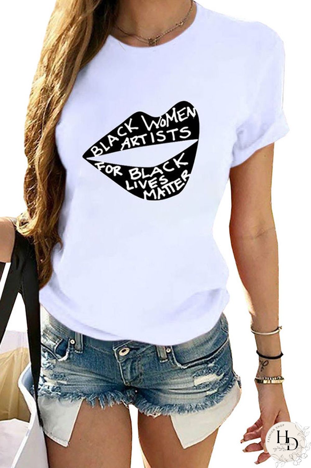 White Yellow O Neck Short Sleeve Letter Patchwork Print Slim fit Lips Print Tops