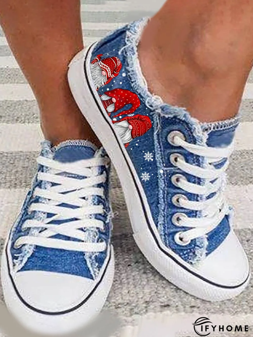 Christmas Santa Blue Lace-Up Sneakers Sneakers | IFYHOME