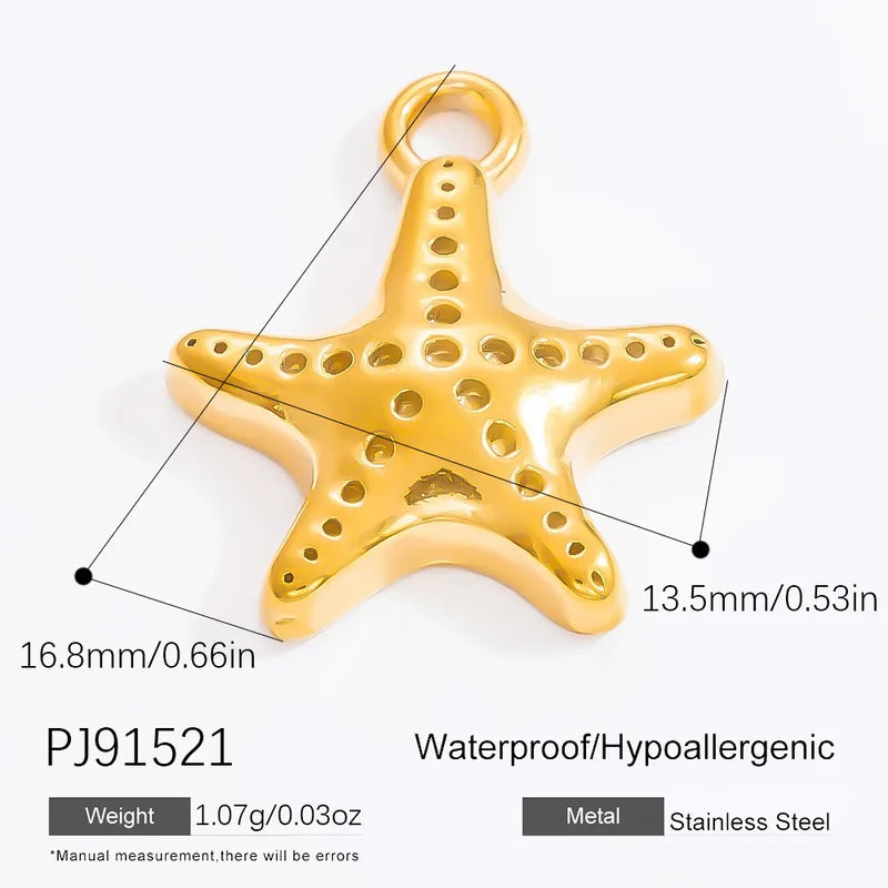 1 Piece 28.4*36.1mm 304 Stainless Steel Zircon 18K Gold Plated Starfish Crab Shell Polished Pendant Jewelry Accessories