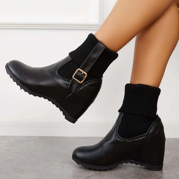 Non Slip Hidden Wedge Sock Boots Pull on Ankle Booties