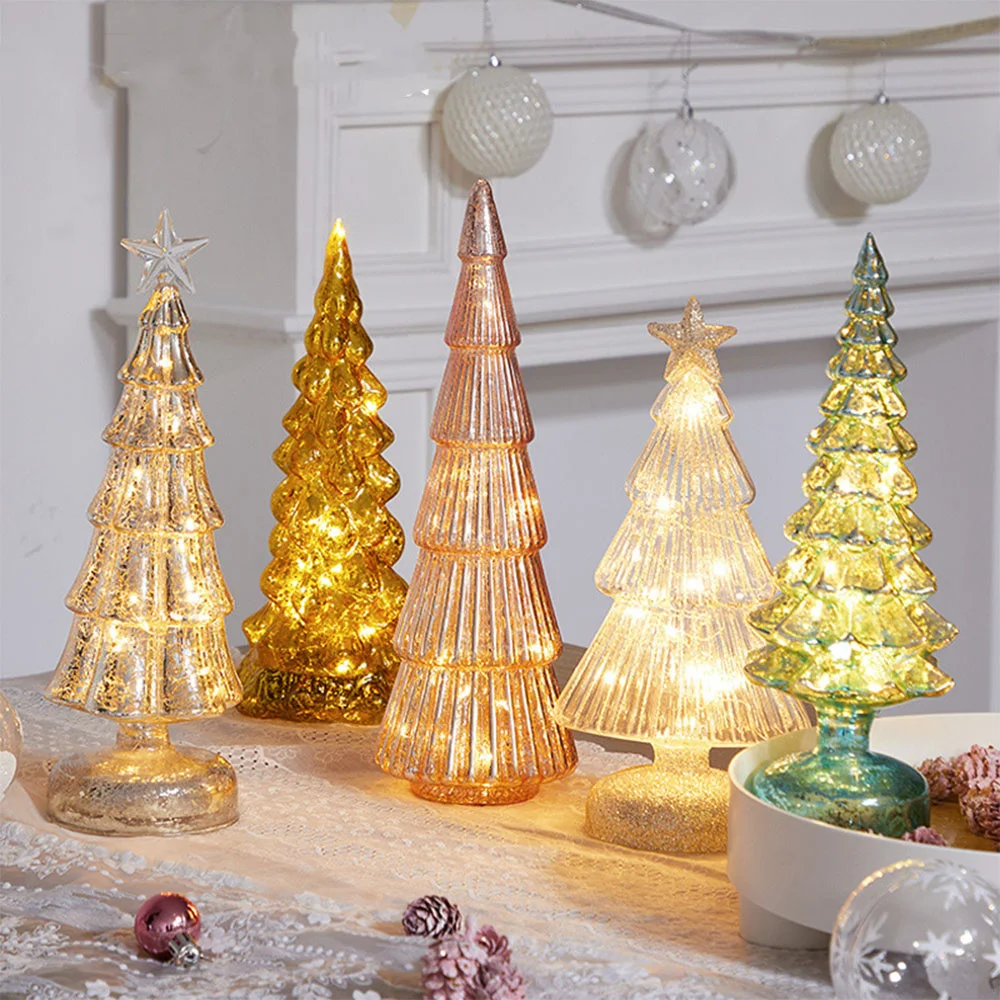 Glowing Glass Christmas Tree Ornaments Home Luminous Desktop Decoration Led Night Light Party Xmas Decorations Festival Kid Gift