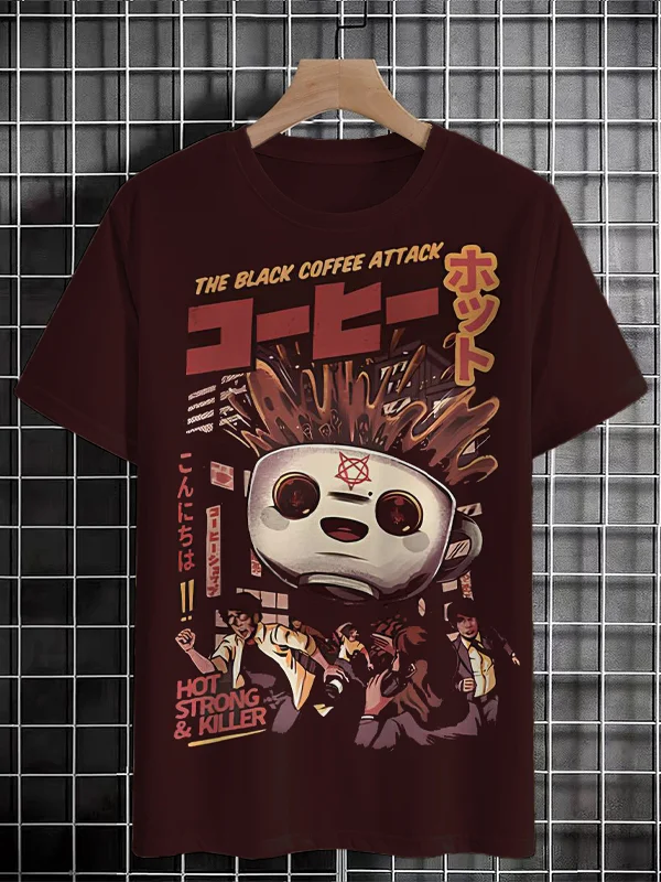 Men's The Black Coffee Attack Japanese Art Print T-Shirt