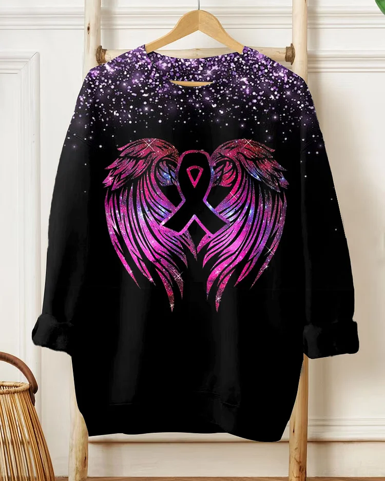 Women's Shiny Breast Cancer Awareness Print Long-sleeve Sweatshirt
