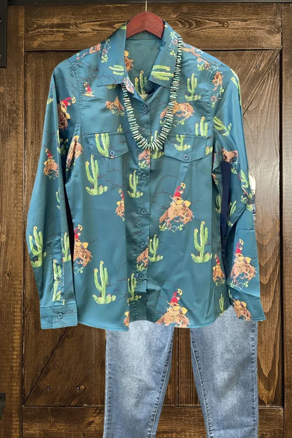 Bronc Horse Cactus Print Shirt