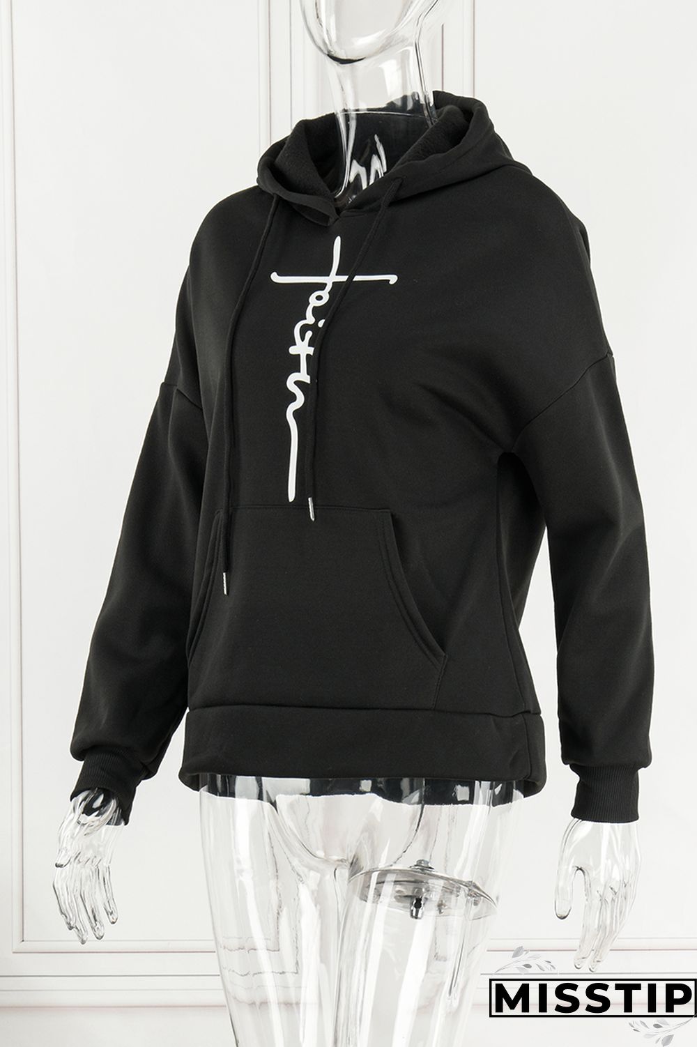 Black Casual Print Patchwork Hooded Collar Long Sleeve Dresses