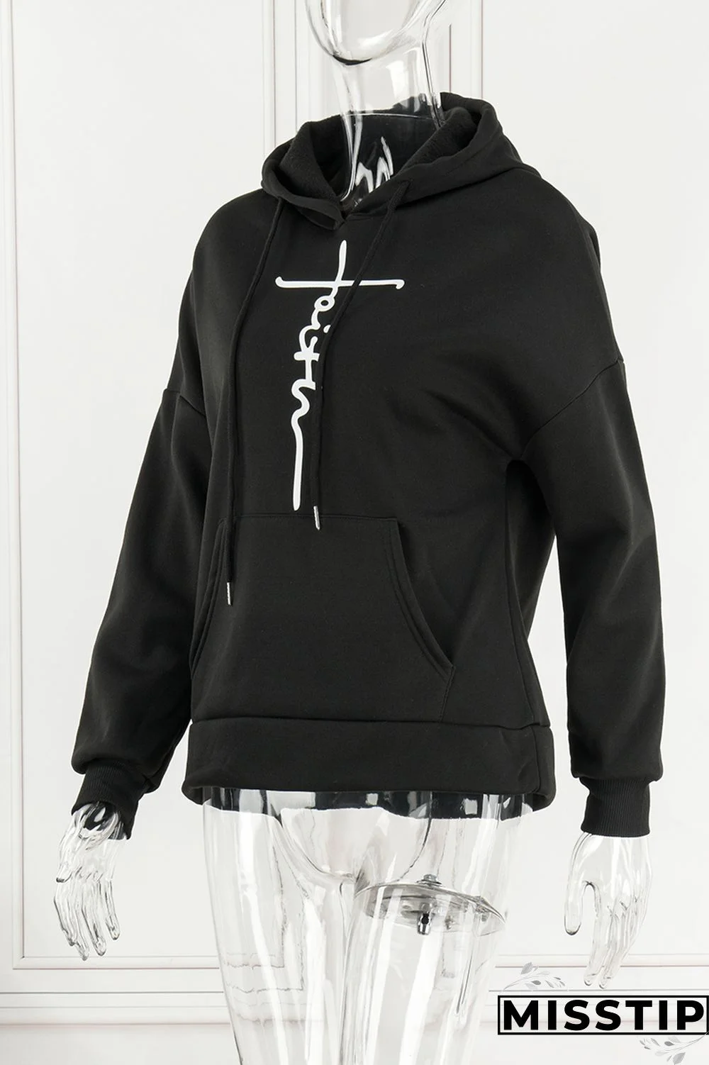 Black Casual Print Patchwork Hooded Collar Long Sleeve Dresses