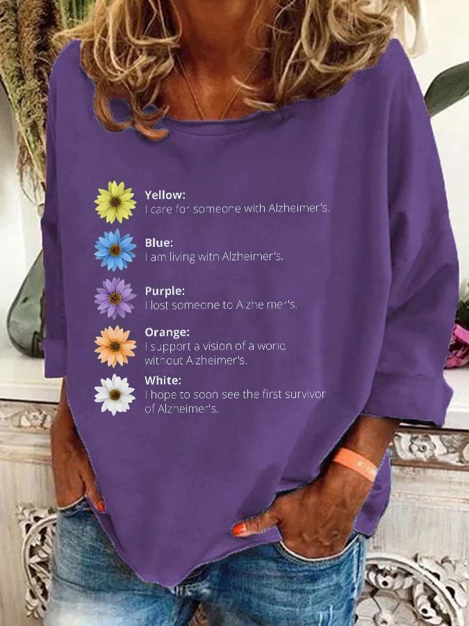 Women's Alzheimer's Awareness Floral Print Casual Sweatshirt