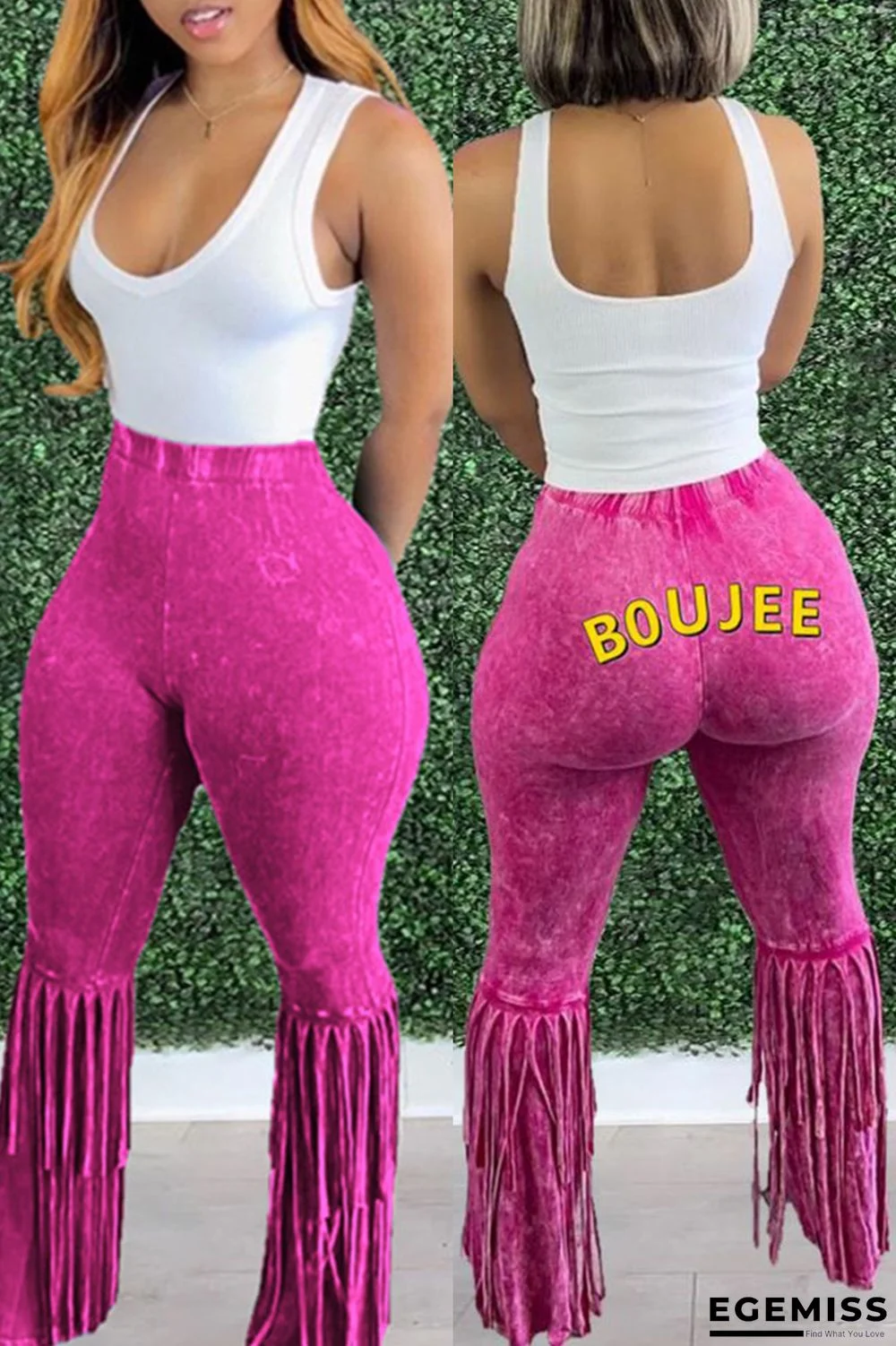Fuchsia Fashion Casual Letter Print Tassel Regular High Waist Trousers | EGEMISS