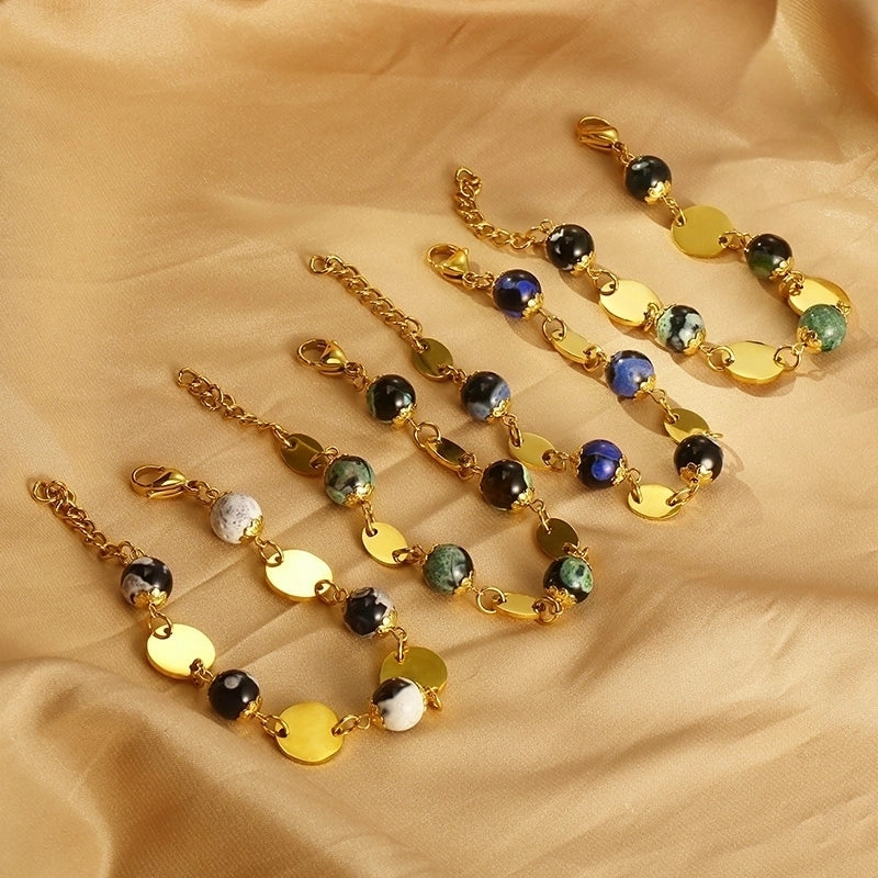 Minimalist Round 304 Stainless Steel Resin 18K Gold Plated Bracelets In Bulk