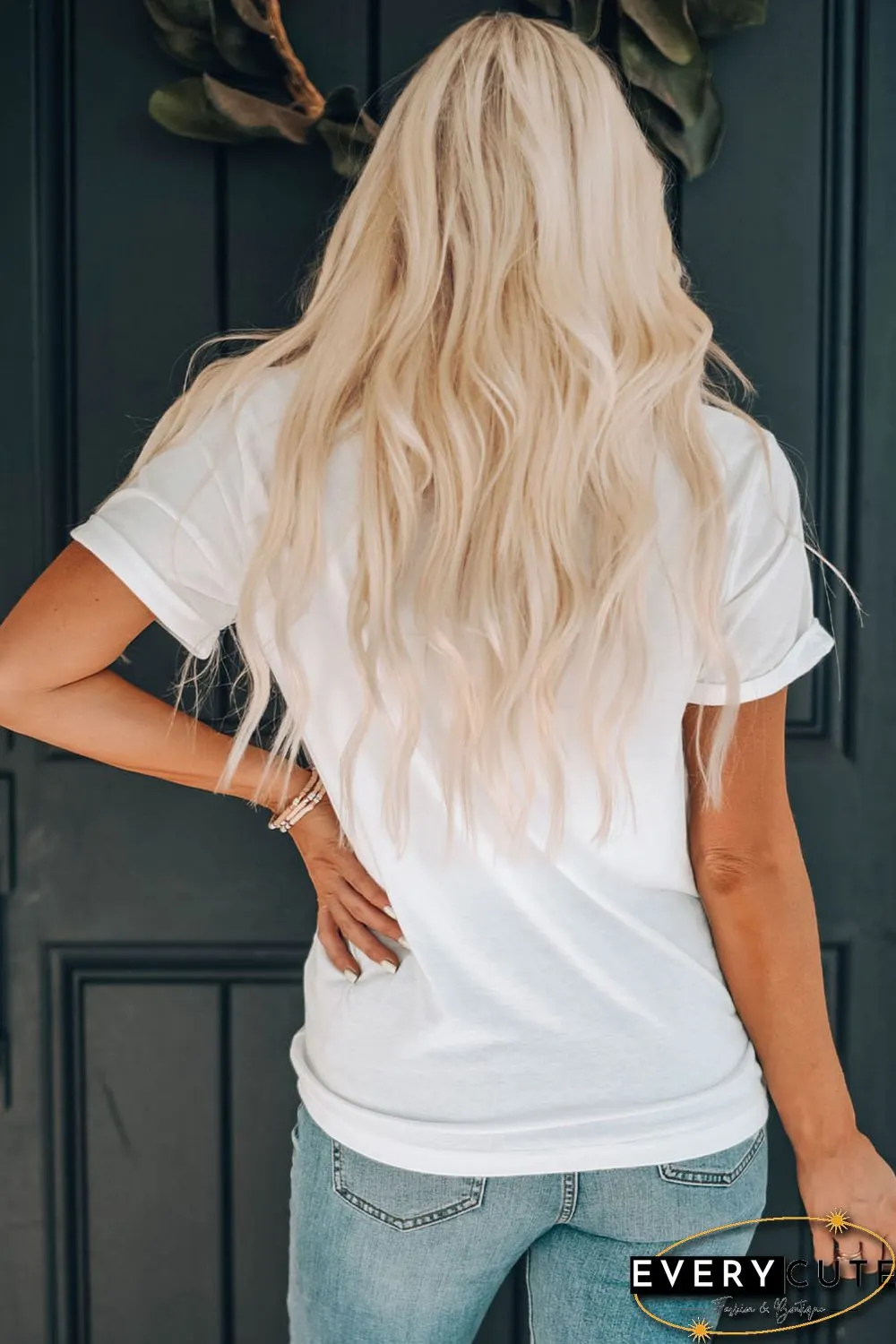 White Bull Skull With Sunflower Western Graphic Tee