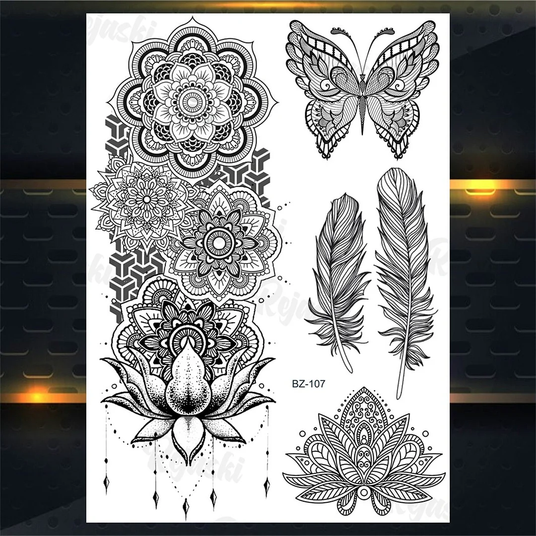 Sdrawing Elephant Pendant Temporary Tattoos For Women Men Lion Butterfly Snake Feather Fake Tattoo Sticker Glamour Back Body Tatoos
