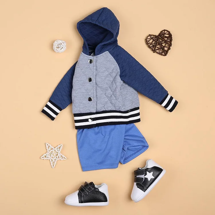  Grey Button Jacket and Blue Pant Set für 22'' Reborn Babypuppe Junge - RSDP-Rebornbabypuppen-Rebornbabypuppen.de