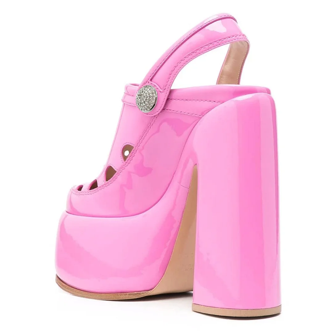 Patent Leather Slingback Rhinestone Embellished Platform Mary Janes