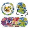 4PCS Wooden Diamond Painted Placemats Round Placemat with Holder (Bouquet)
