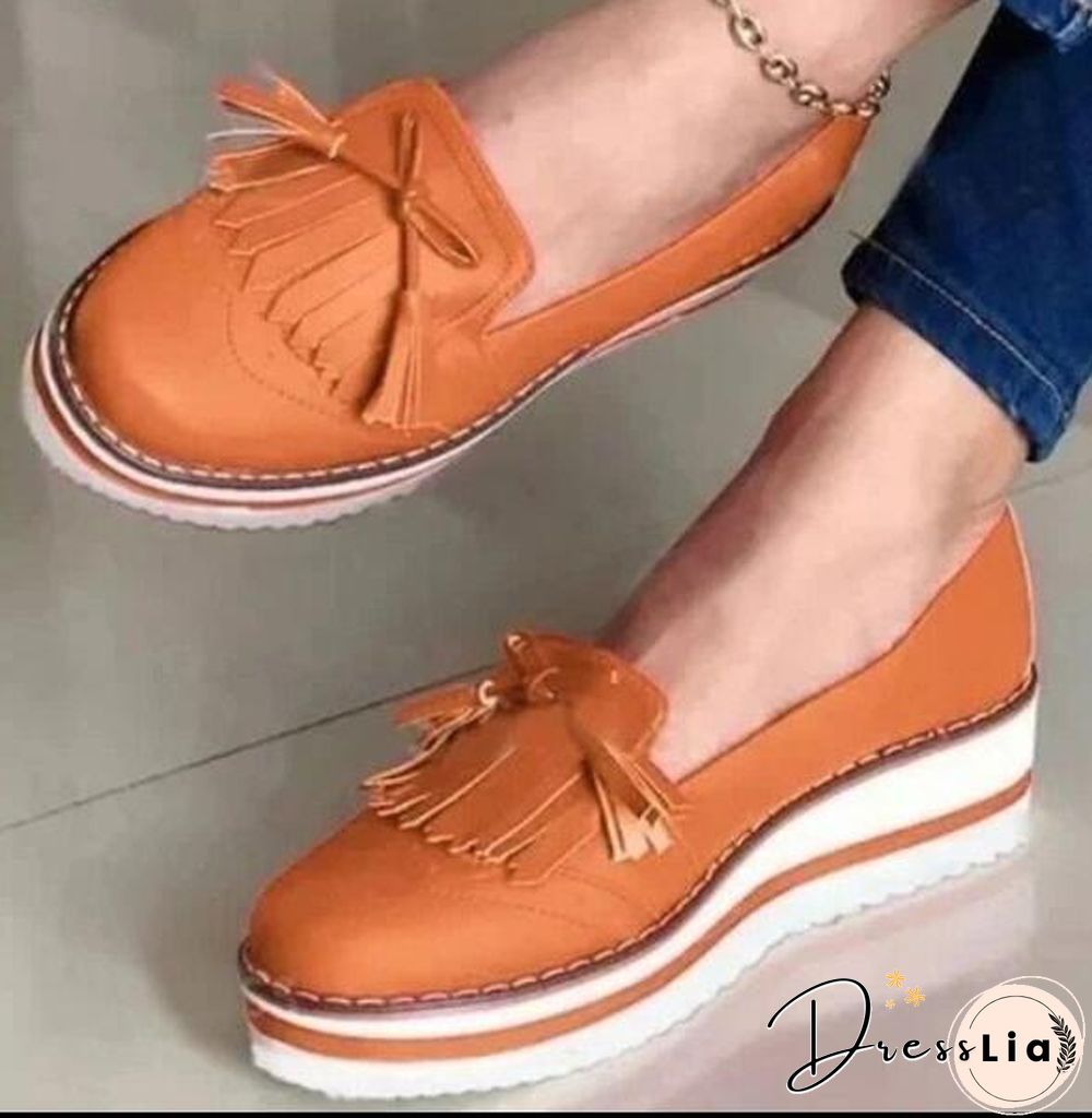 Women Loafers Platform Woman Slip on Sneakers Tassel Bowtie Women's Soft PU Leather Sewing Flat Female Shoes All Seasons