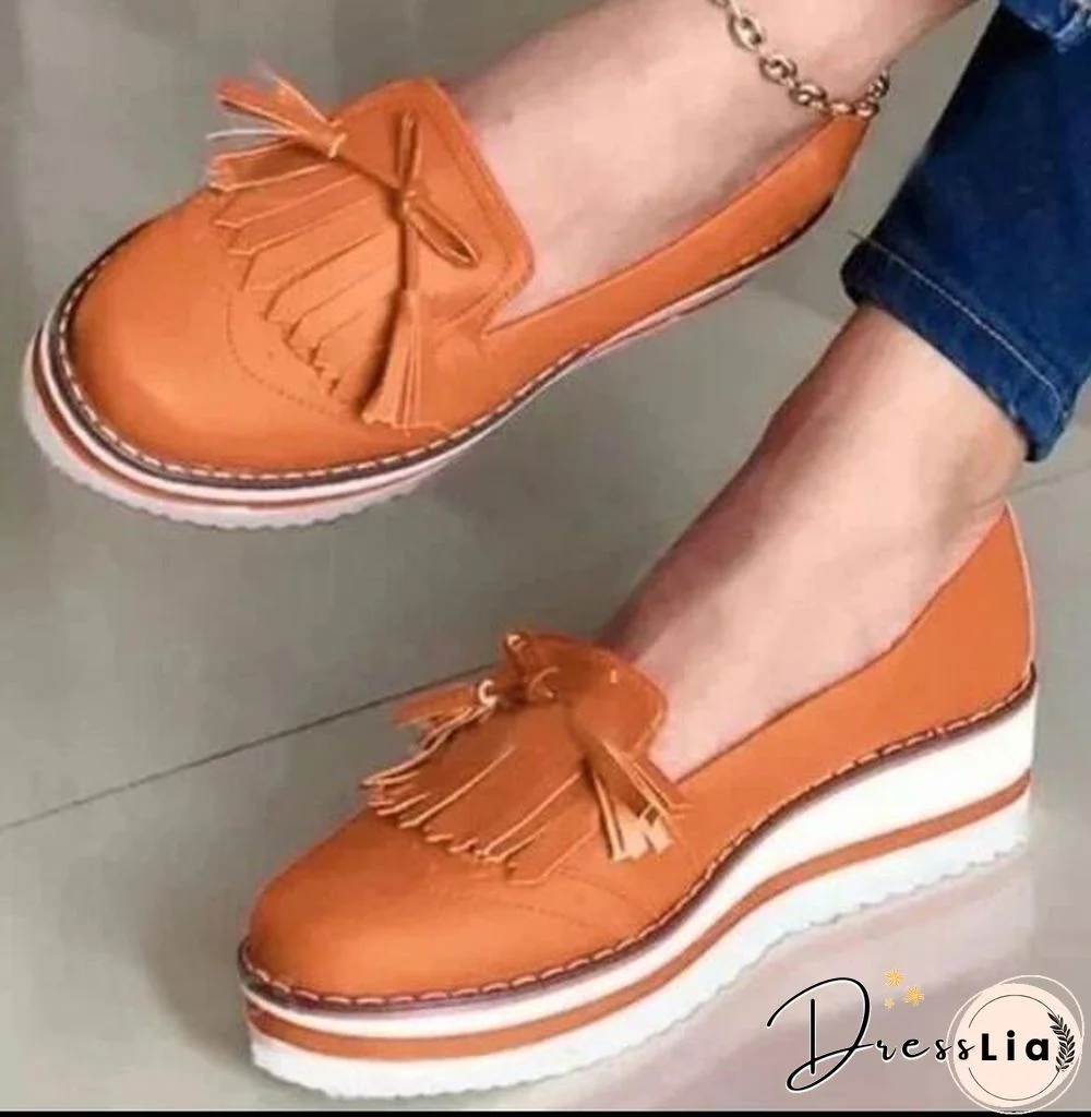 Women Loafers Platform Woman Slip on Sneakers Tassel Bowtie Women's Soft PU Leather Sewing Flat Female Shoes All Seasons