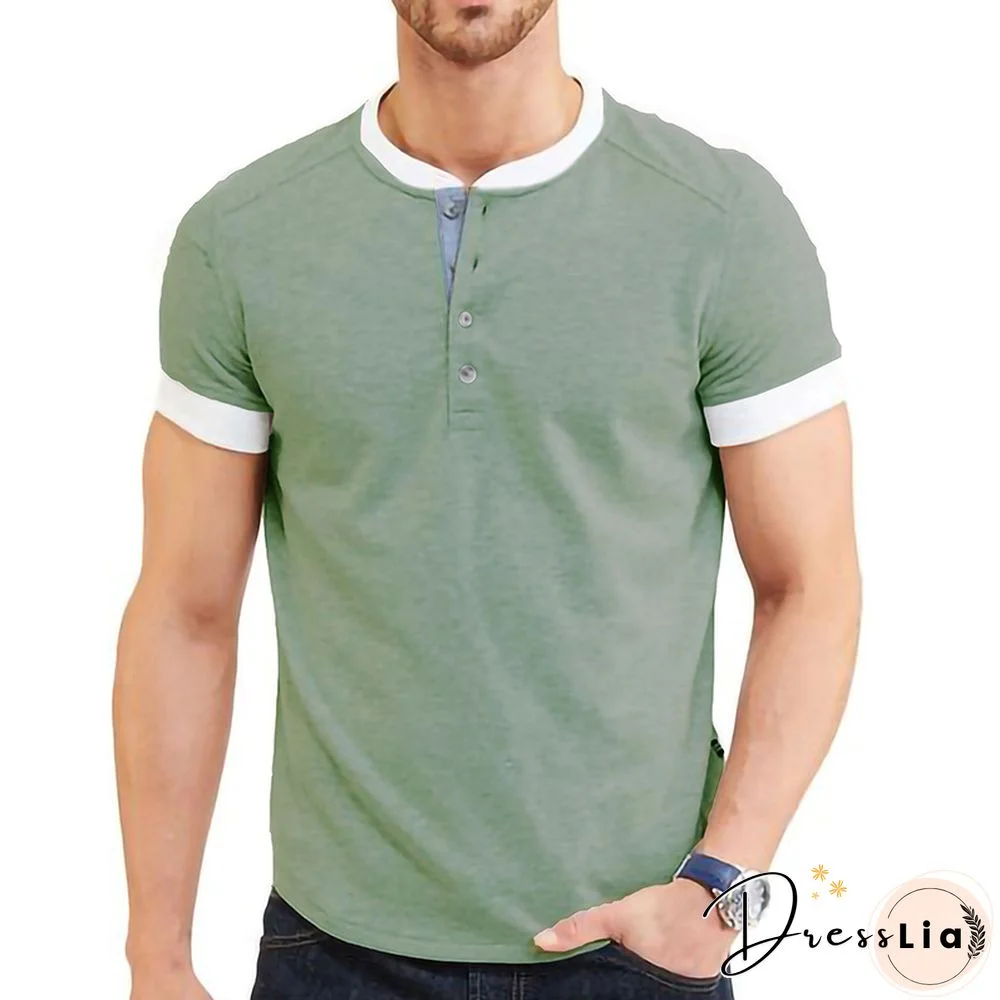 Men Casual High Quality Henry Collar Basic T Shirt