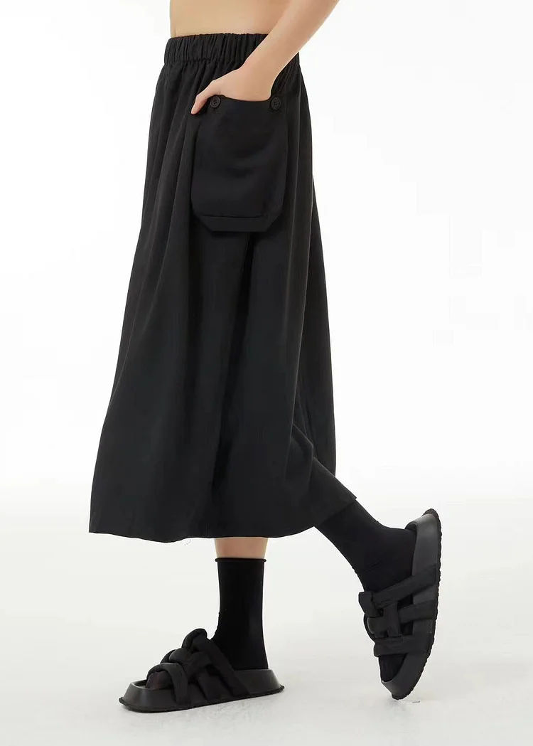 Boutique Black Elastic Waist Oversized Pockets Cotton Skirts Summer